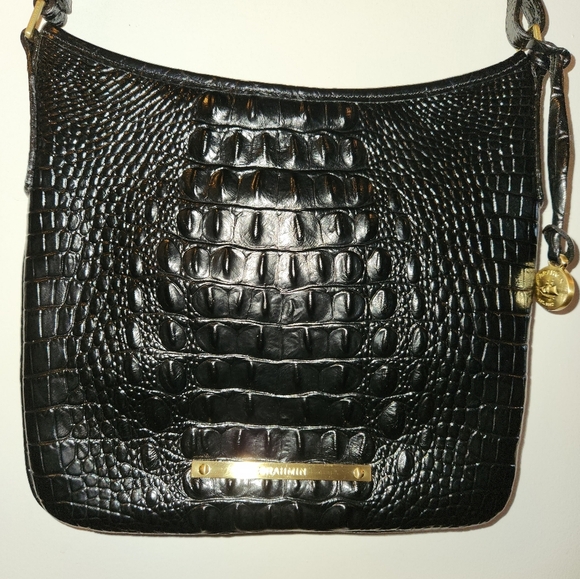 Brahmin Black Crocodile-Embossed Shoulder Bag with Gold Hardware - Picture 7 of 9